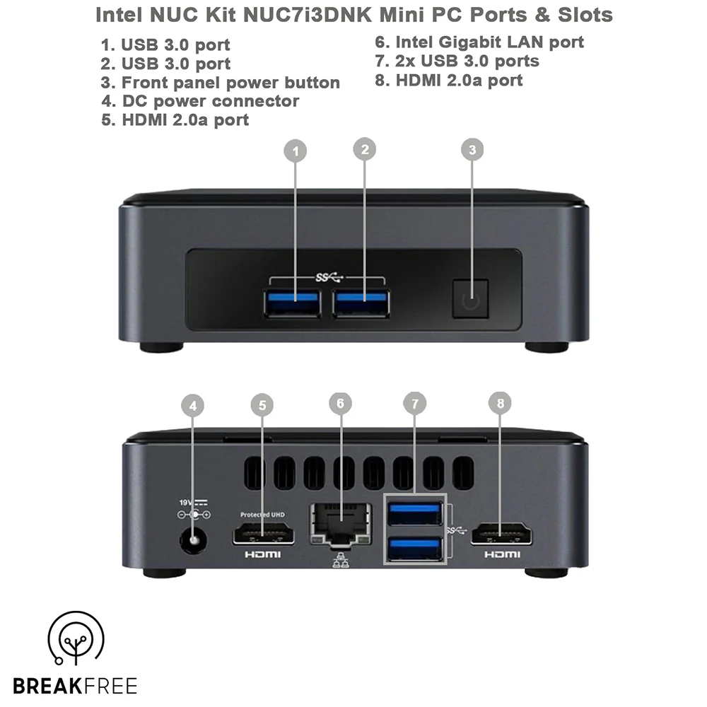 Intel NUC NUC7i3DNK PC i3 7100U 2.4GHz 8GB RAM 256GB SSD Windows